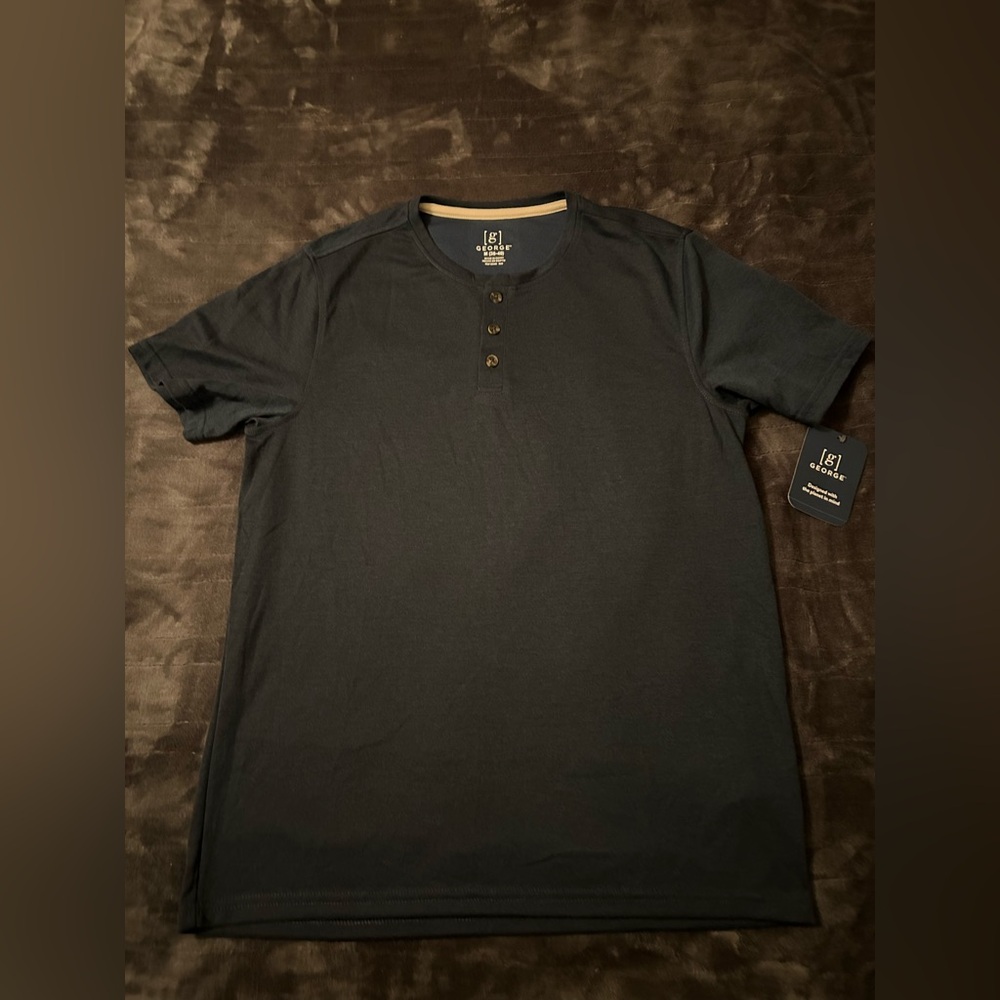 George Men's Dark Blue Henley Shirt Medium